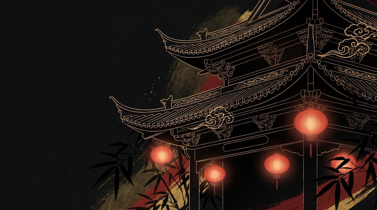 蘑菇视频 - 古建筑金色夜景影像